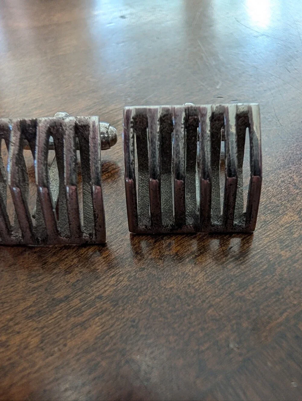 VINTAGE Anson Sterling Silver Modernist Cufflinks Linear Open Design Pat Pending